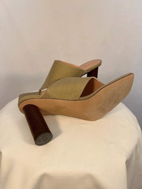 Sandales à talons en lin kaki
