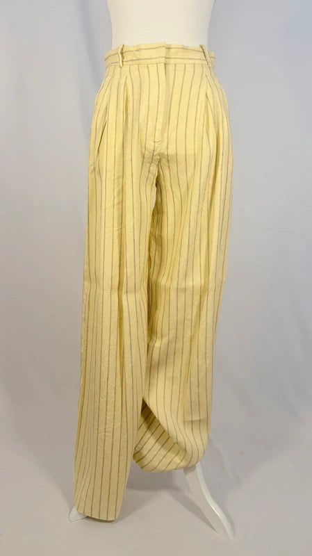 Pantalon en lin à rayures jaune