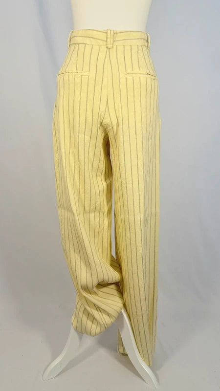 Pantalon en lin à rayures jaune