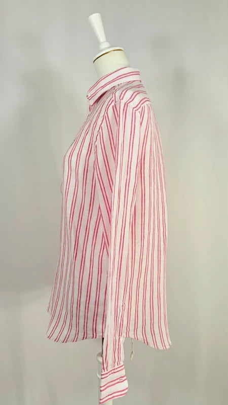 Chemise en lin à rayures classic fit rouge et blanche