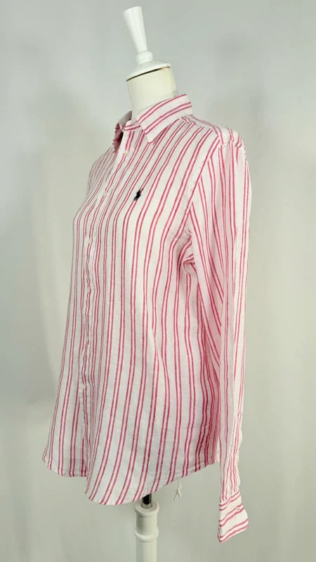 Chemise en lin à rayures classic fit rouge et blanche