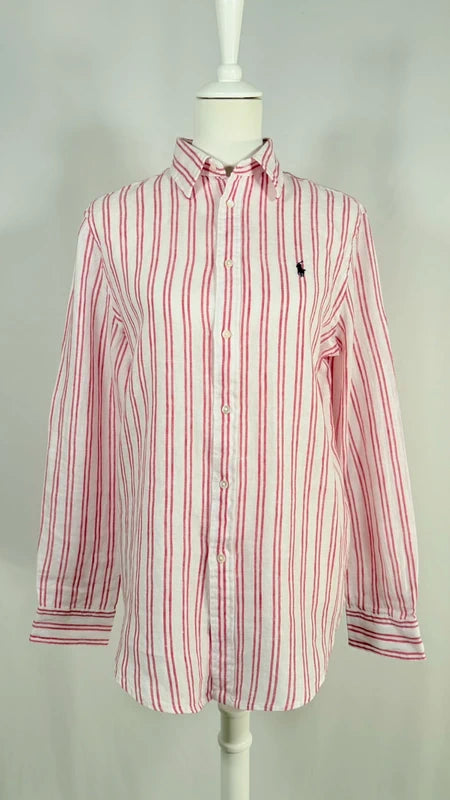 Chemise en lin à rayures classic fit rouge et blanche