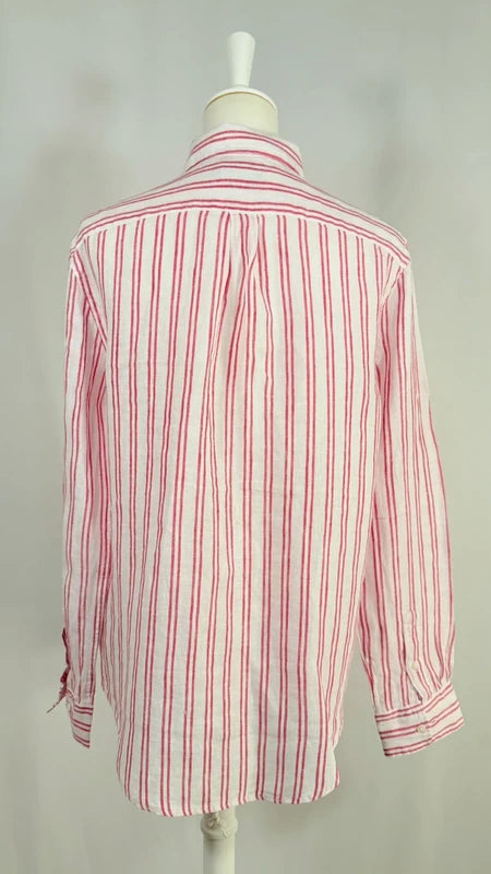 Chemise en lin à rayures classic fit rouge et blanche