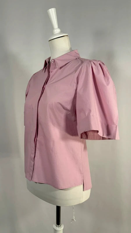 Chemise à manches courtes bouffantes rose