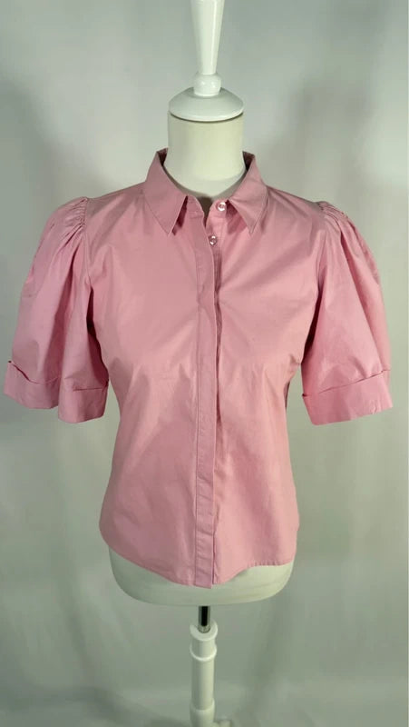 Chemise à manches courtes bouffantes rose
