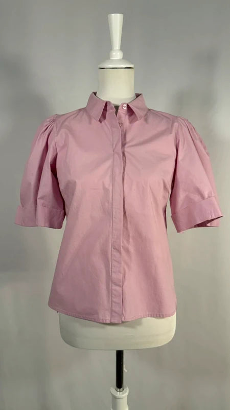 Chemise à manches courtes bouffantes rose