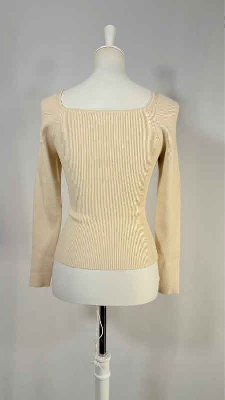 Top côtelé écru à encolure cœur Olaf