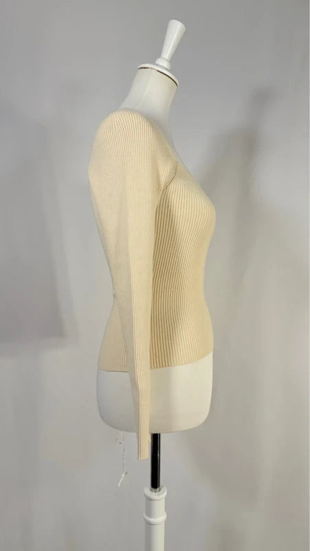 Top côtelé écru à encolure cœur Olaf