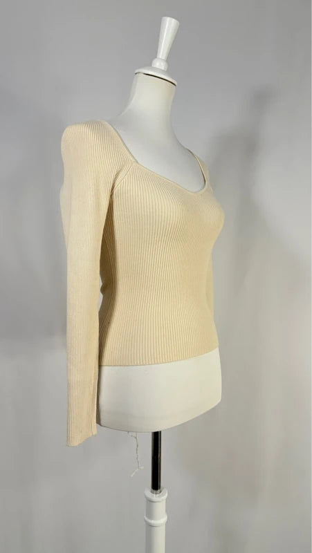 Top côtelé écru à encolure cœur Olaf