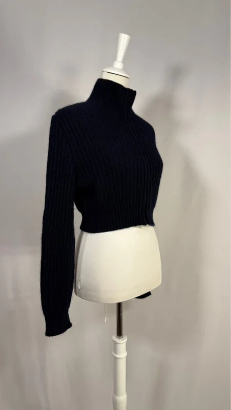 Cardigan court à col zippé bleu marine