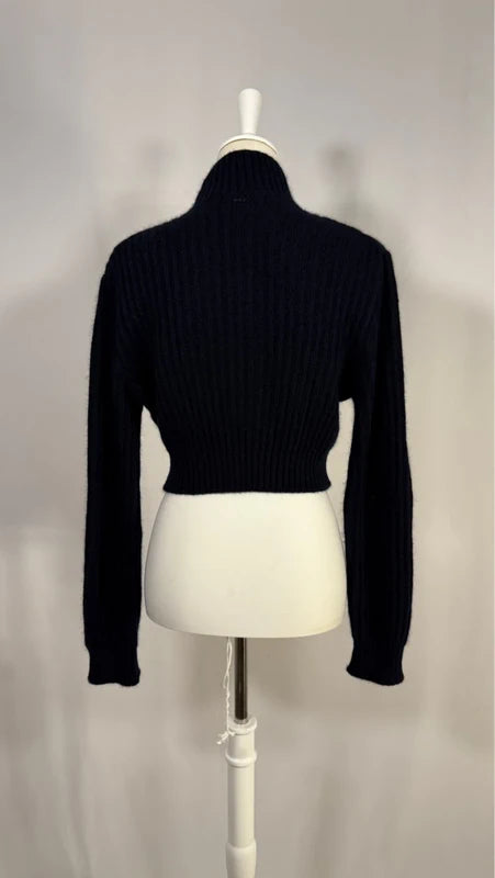 Cardigan court à col zippé bleu marine