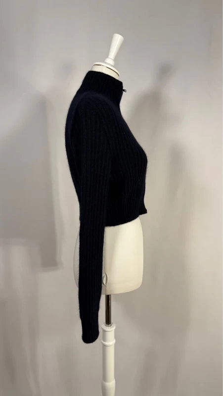 Cardigan court à col zippé bleu marine