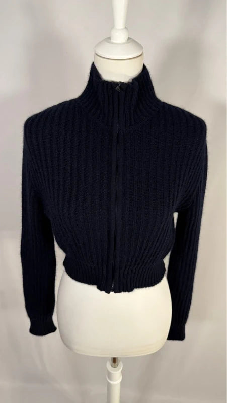 Cardigan court à col zippé bleu marine