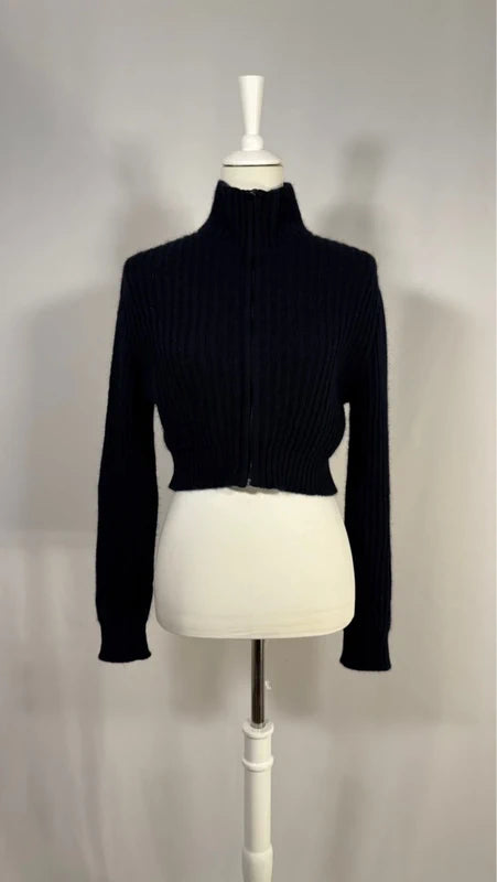 Cardigan court à col zippé bleu marine