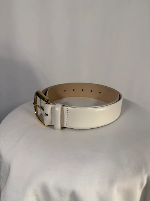 Ceinture Duke blanche en cuir à boucle dorée