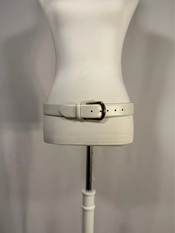 Ceinture Duke blanche en cuir à boucle dorée