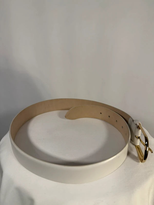 Ceinture Duke blanche en cuir à boucle dorée