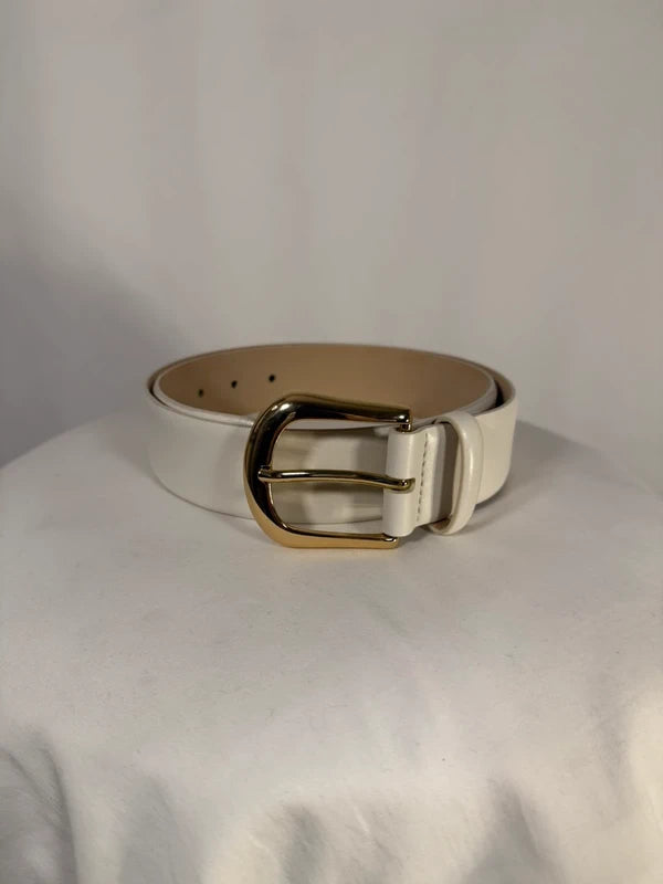 Ceinture Duke blanche en cuir à boucle dorée