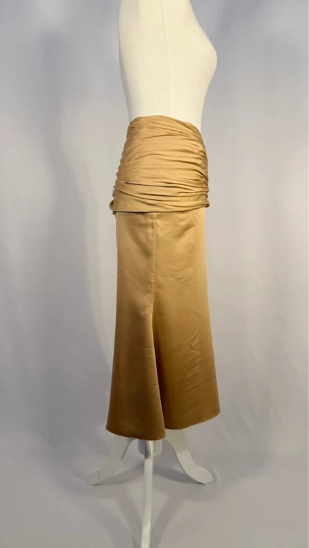 Jupe midi matelassée en poly-satin doré