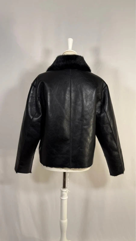 Veste double face simili-cuir à poches noire