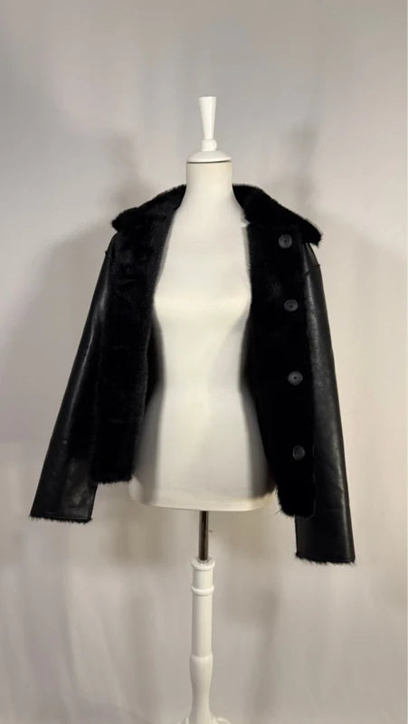 Veste double face simili-cuir à poches noire