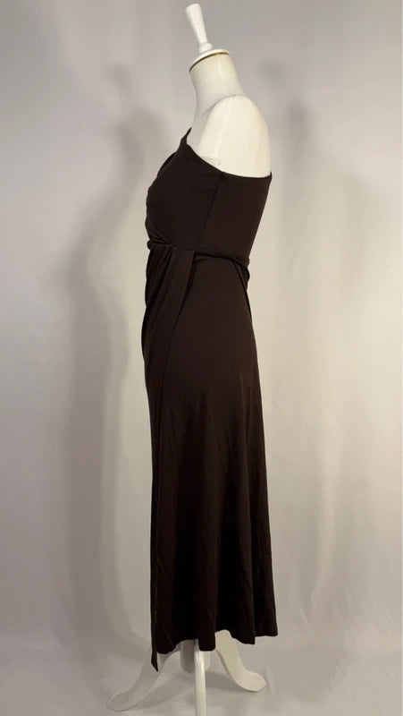 Robe longue asymétrique drapée marron