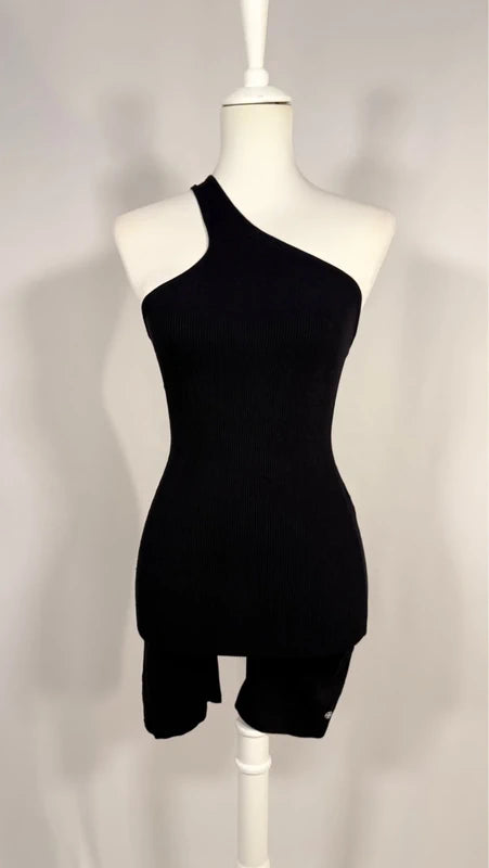 Combishort Lori stretch tissé noir