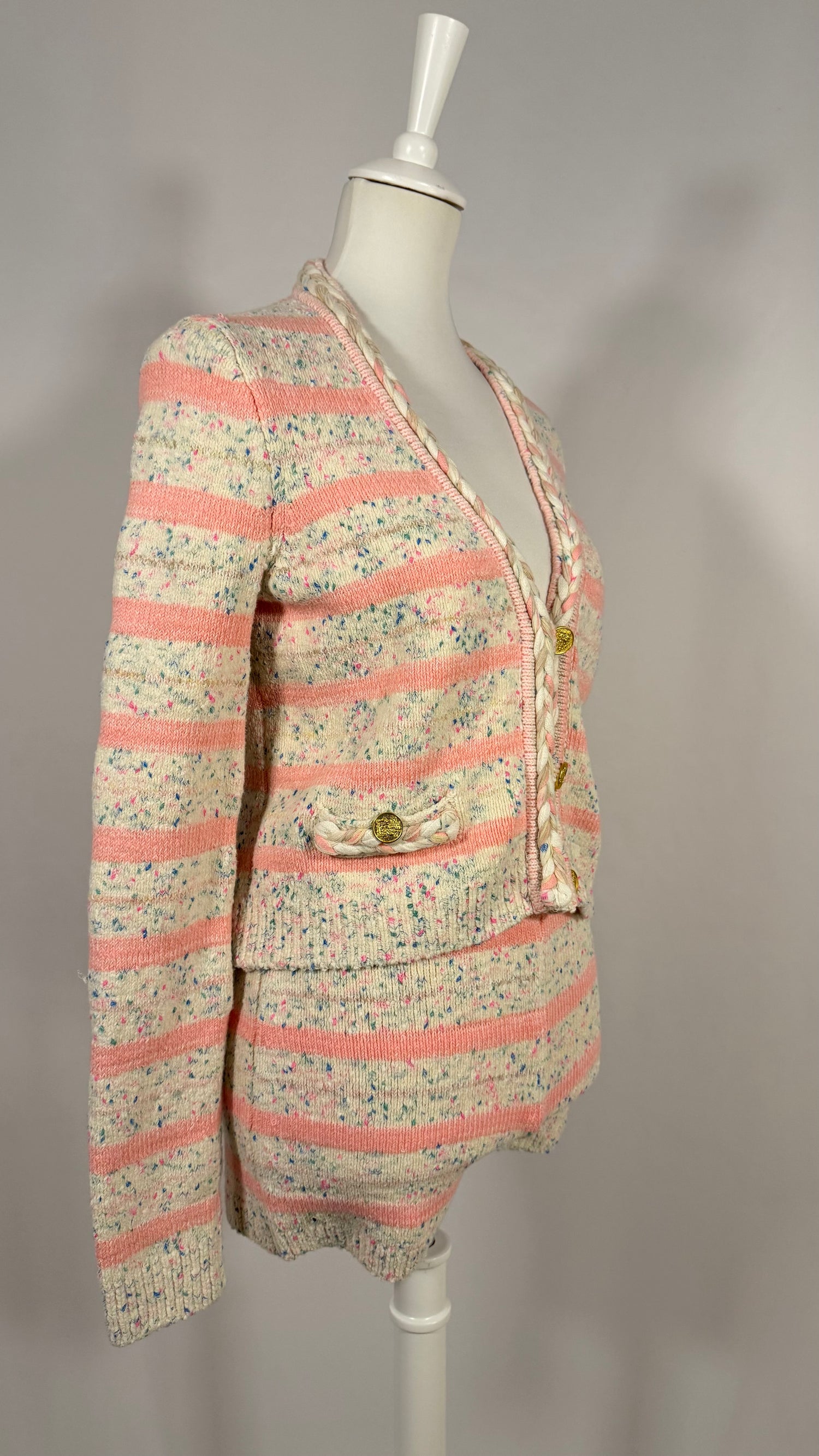 Ensemble Cardigan et Mini-short Space-dyed rose rayé