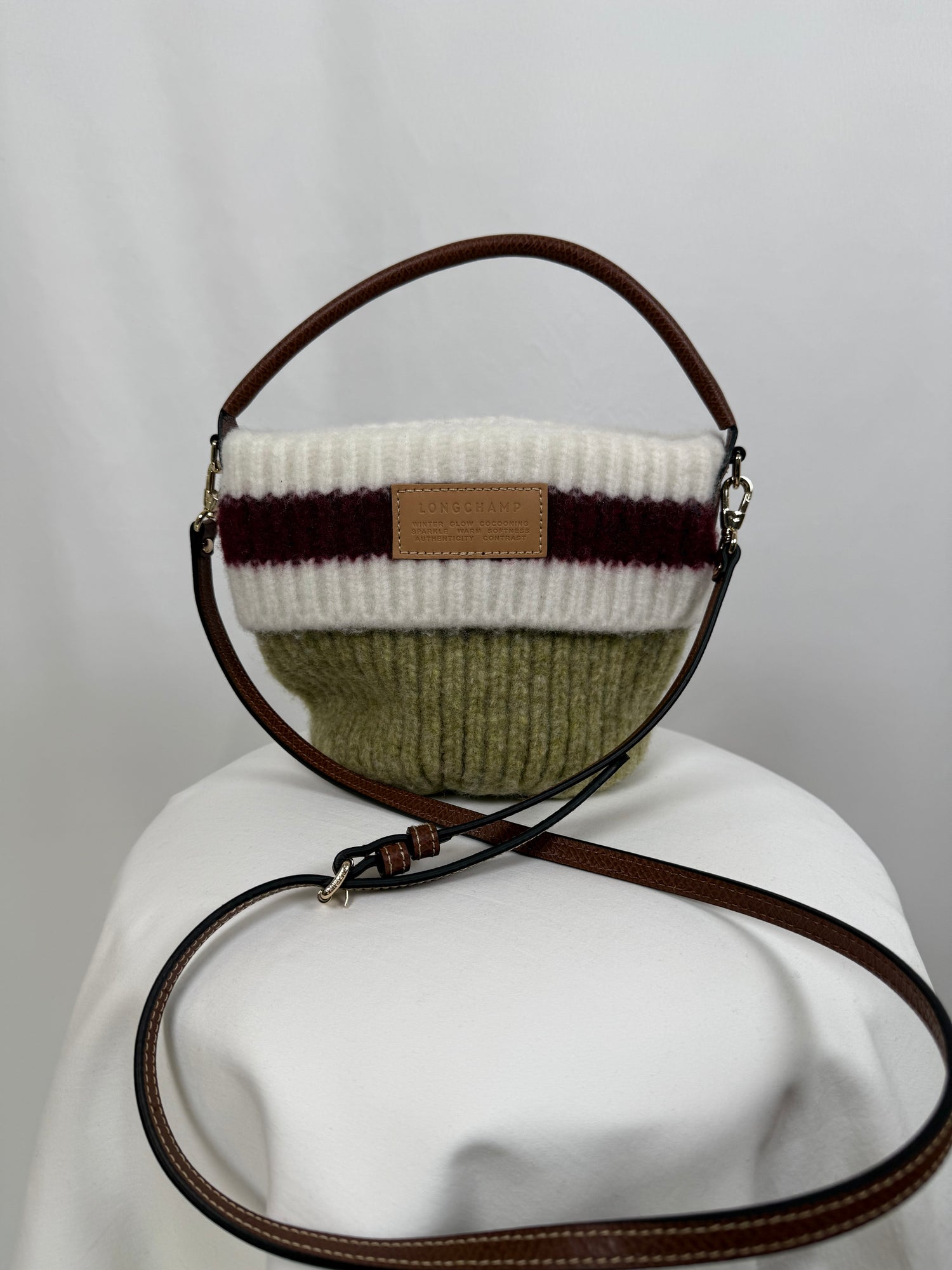 Sac bandoulière S Le Pliage pistache & bordeaux