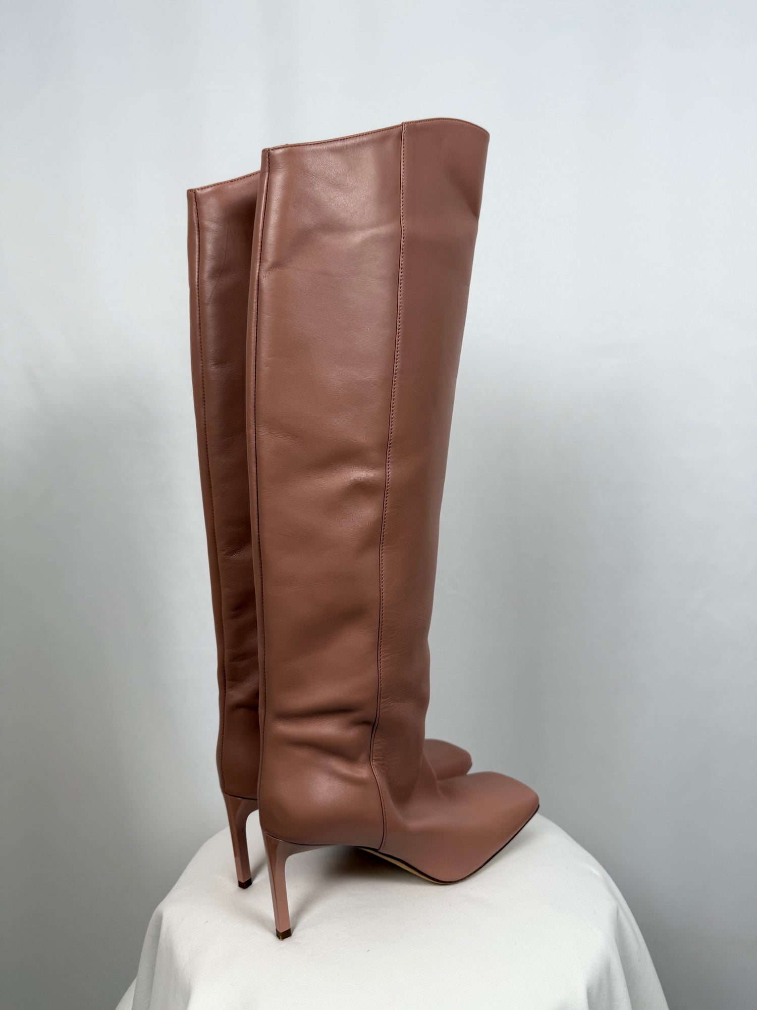 Bottes hautes Elia en cuir rose poudré