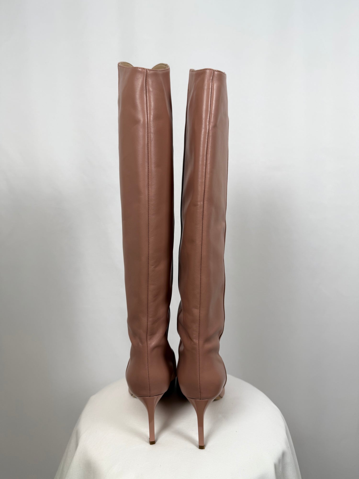 Bottes hautes Elia en cuir rose poudré