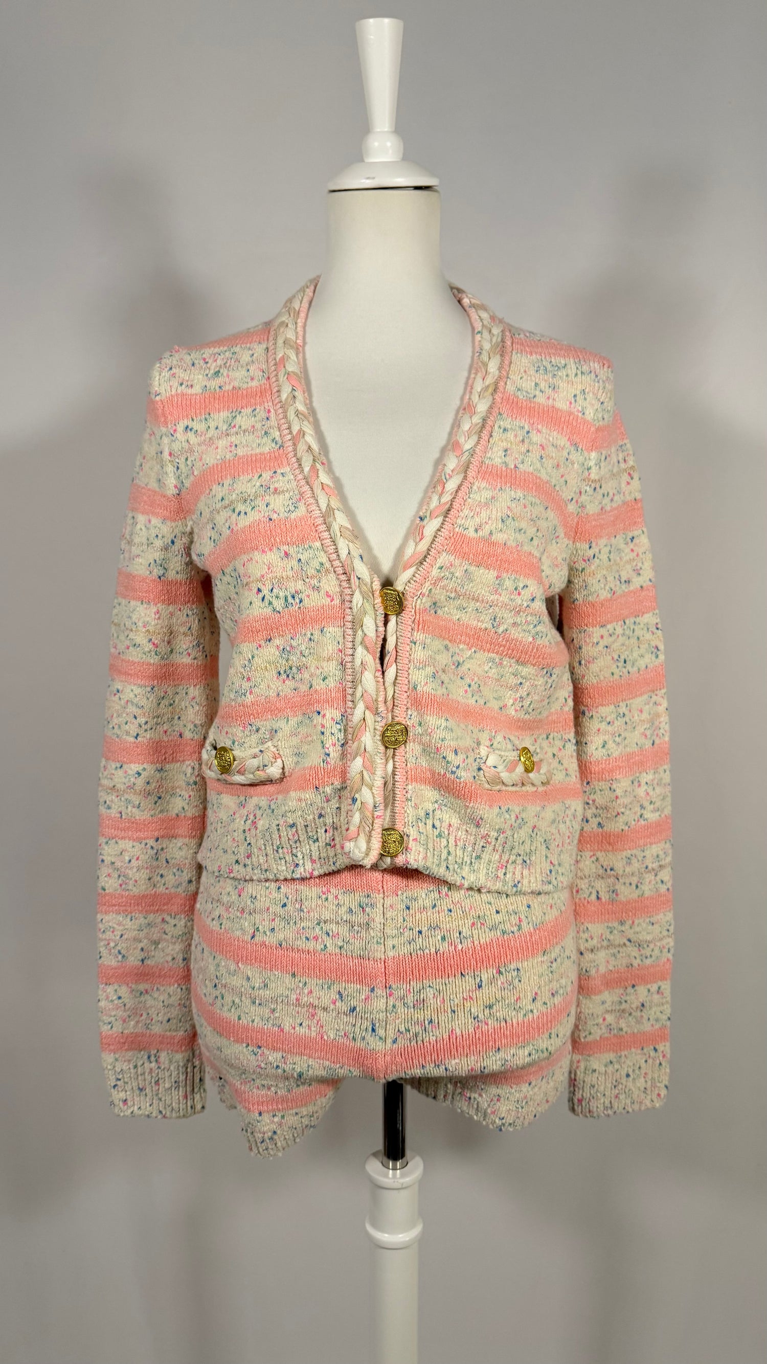 Ensemble Cardigan et Mini-short Space-dyed rose rayé