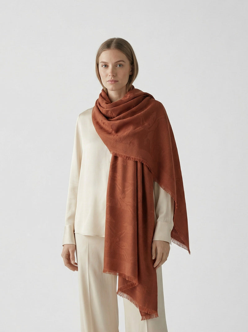 Étole Chevaux jacquard marron/châtaigne