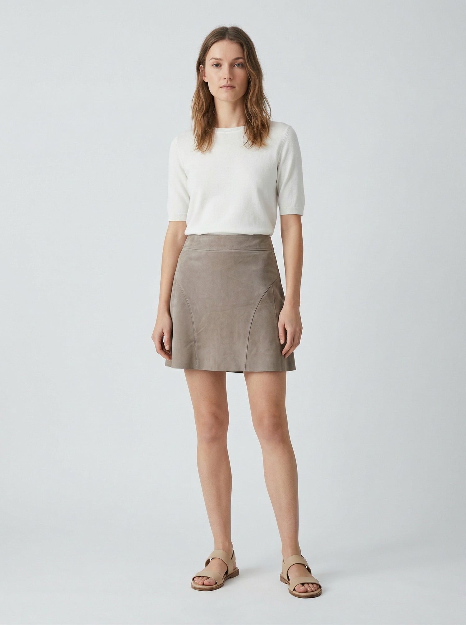 Jupe Illinois en suede gris taupe