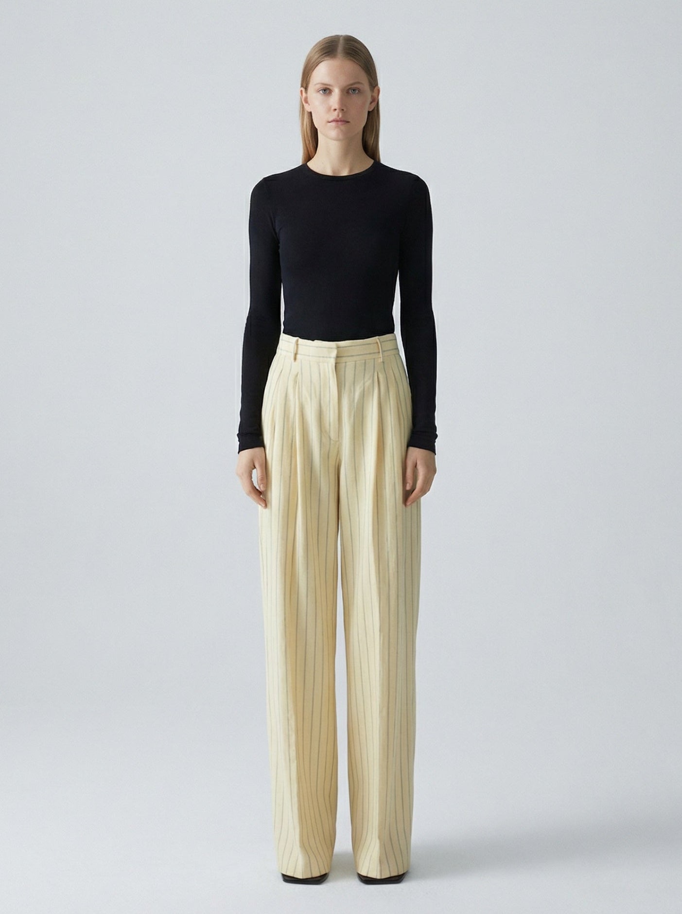 Pantalon en lin à rayures jaune