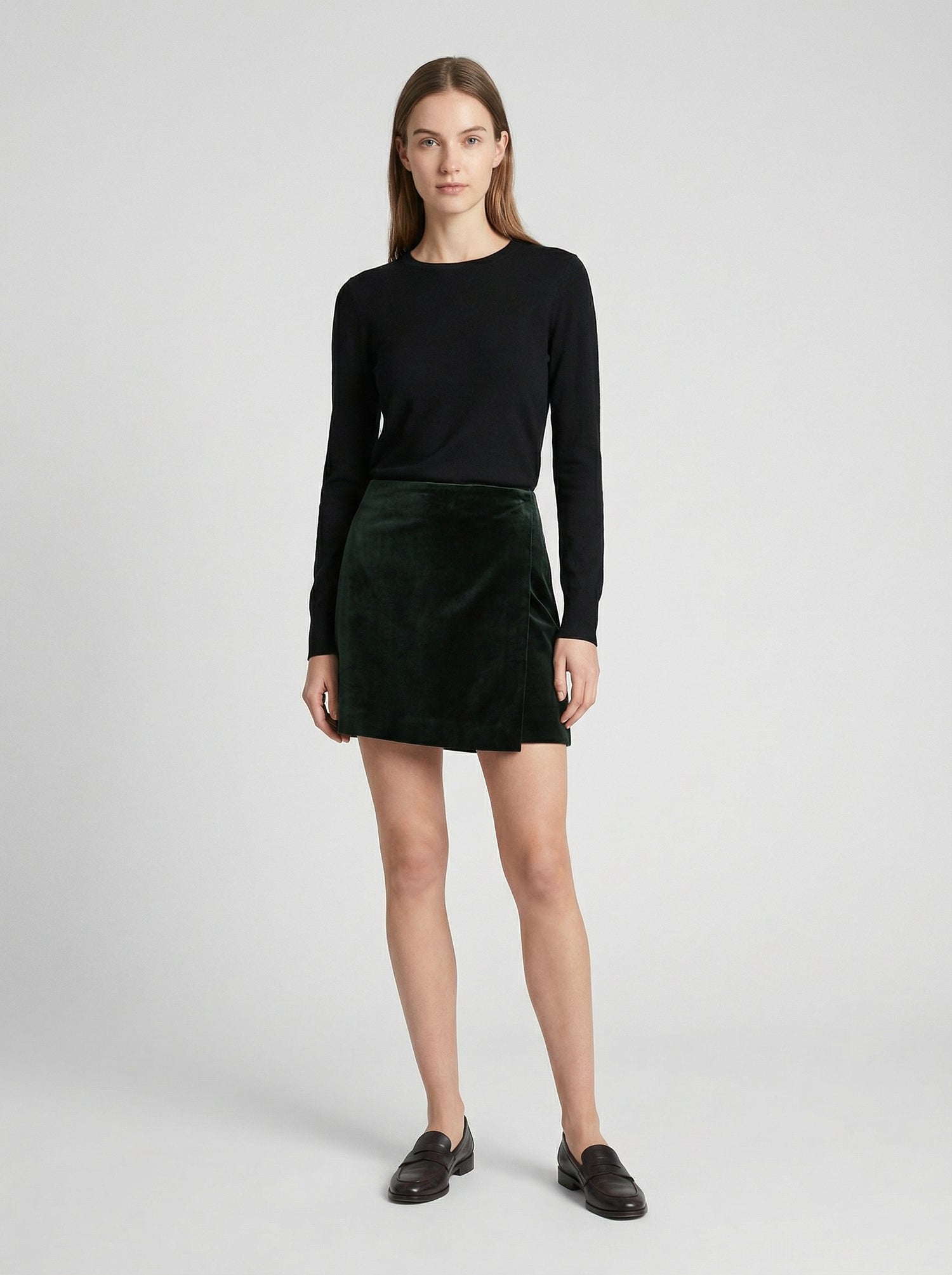 Mini-jupe Mini Wrap en velours verte foncé