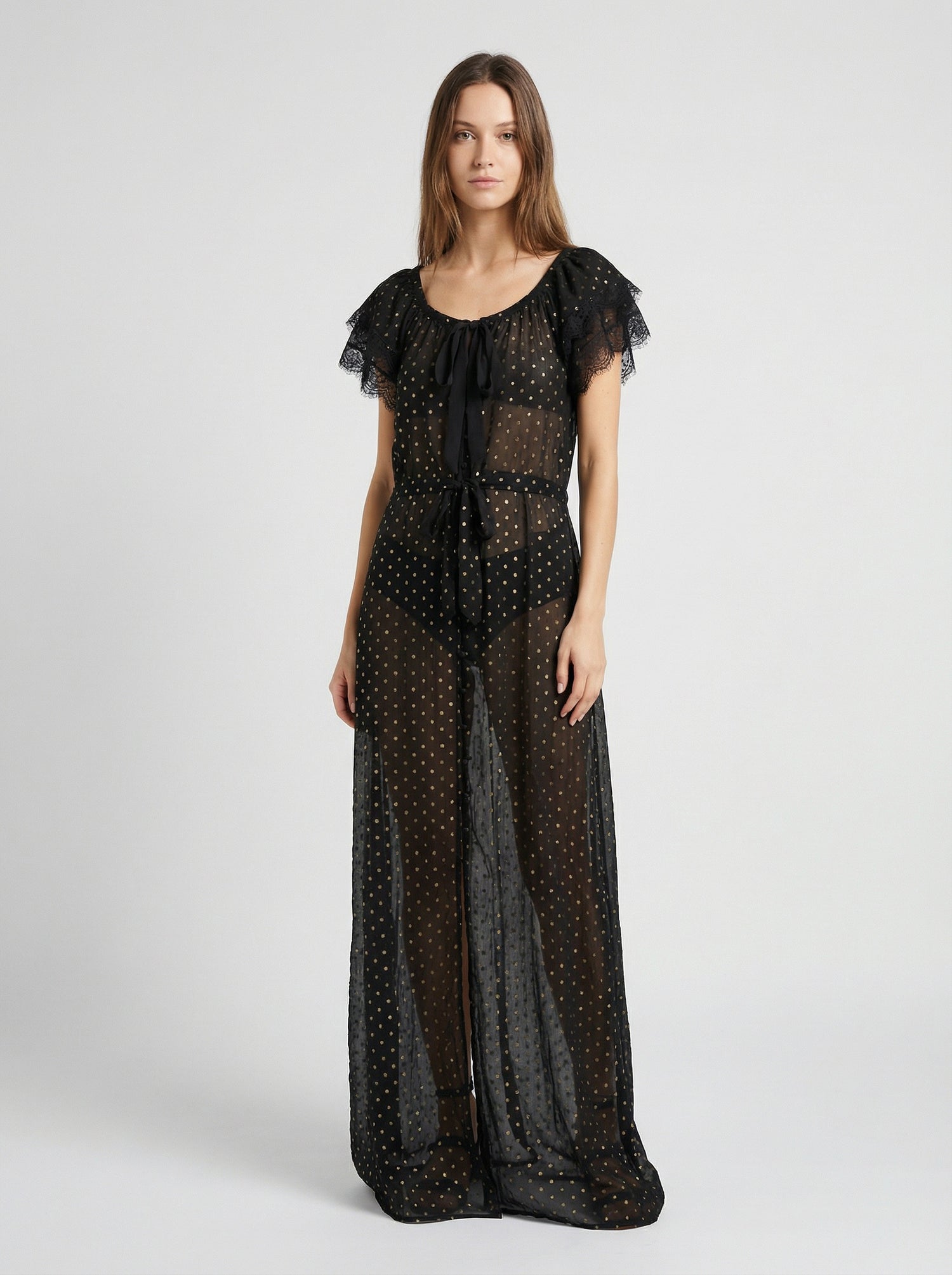Robe transparente à pois Liz Lurex noire