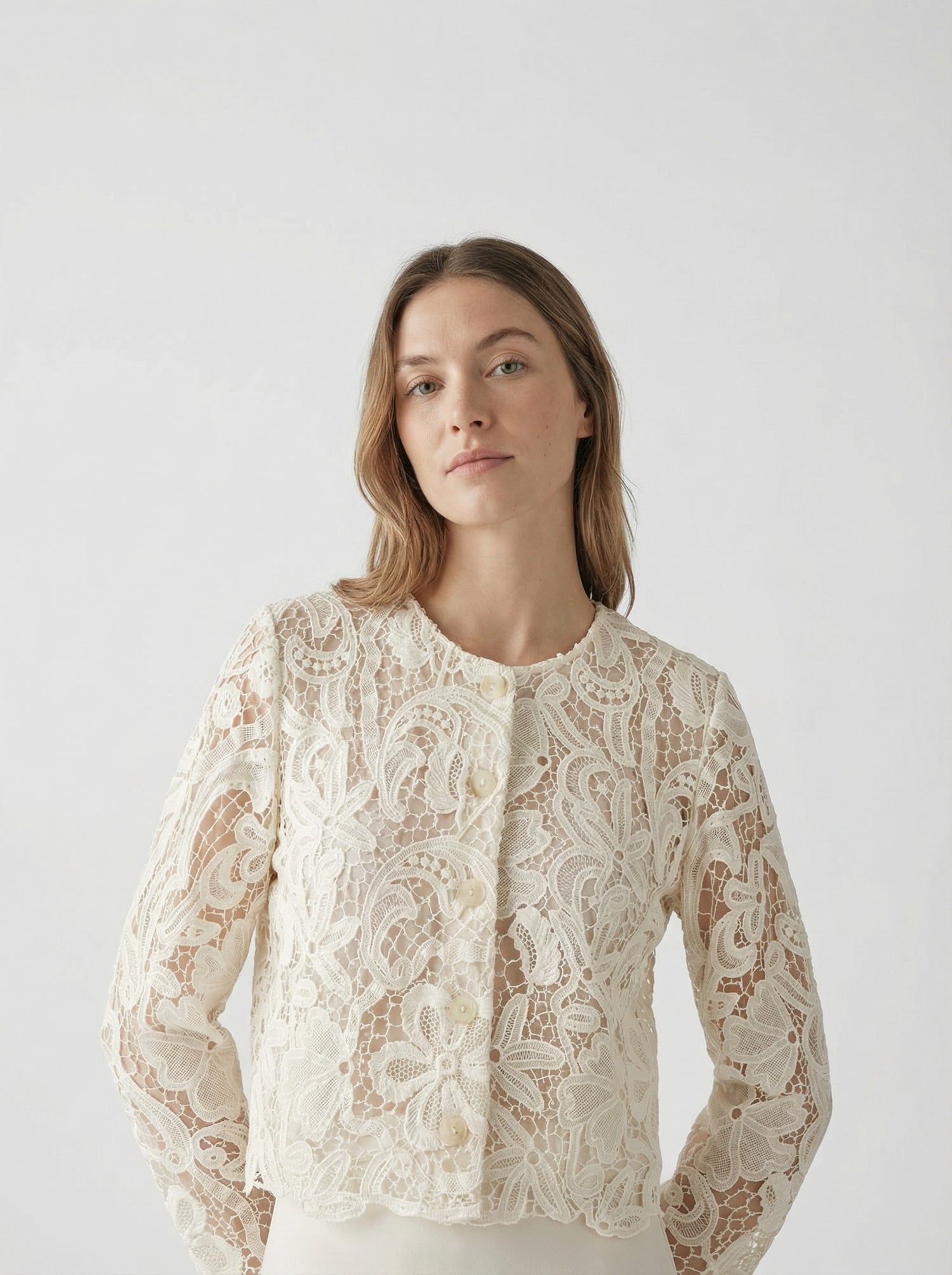 Veste Caris écru en dentelle
