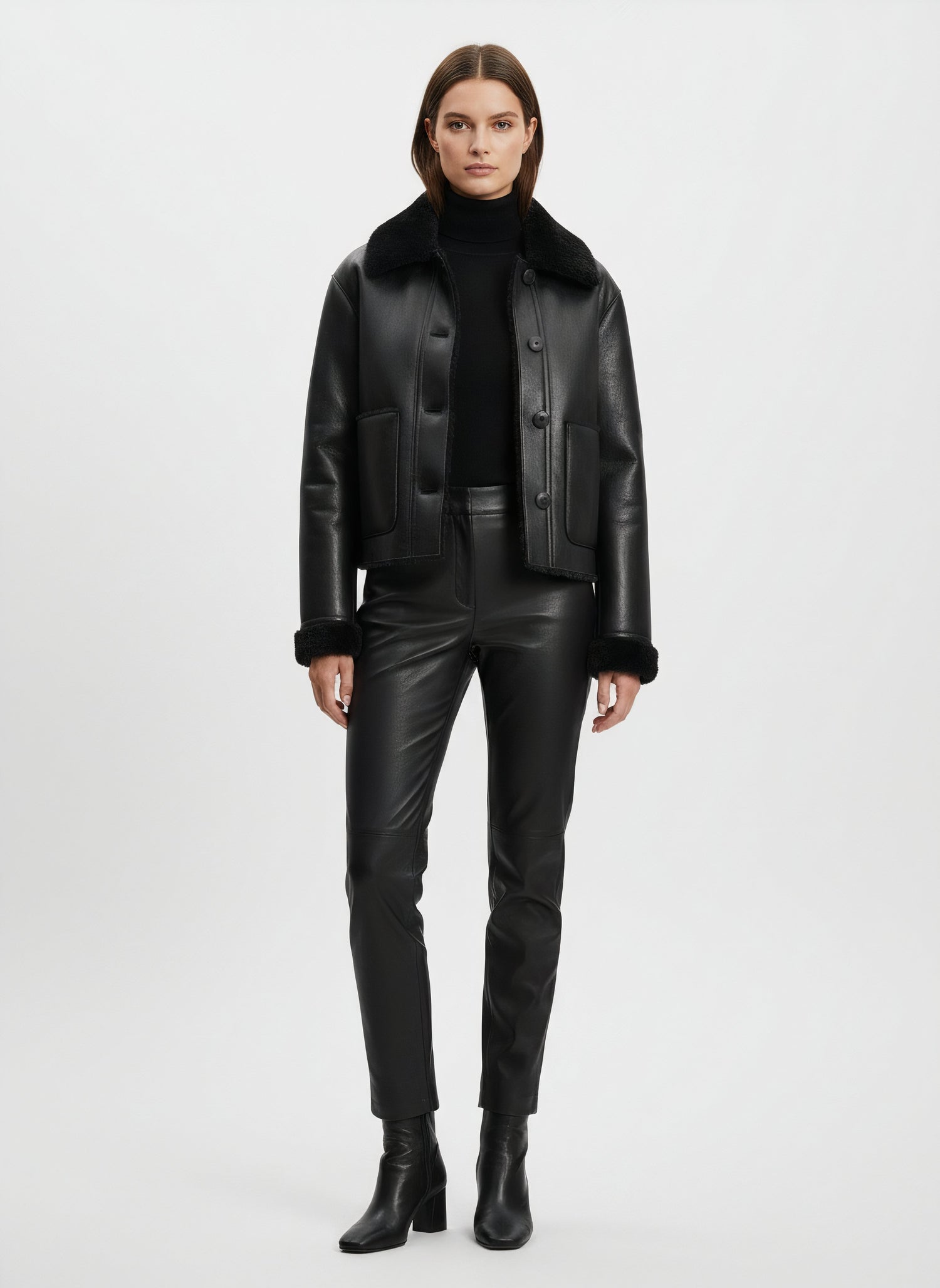 Veste double face simili-cuir à poches noire