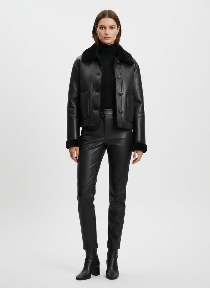 Veste double face simili-cuir à poches noire