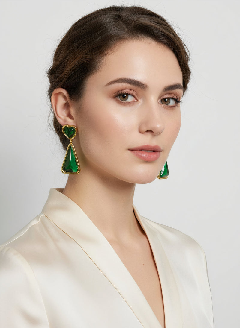 Boucles d’oreilles plaqué or et vertes