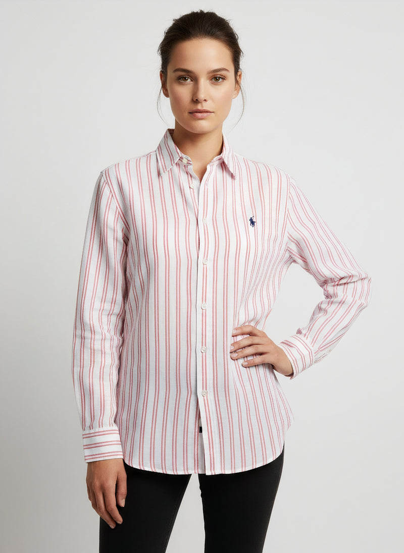 Chemise en lin à rayures classic fit rouge et blanche