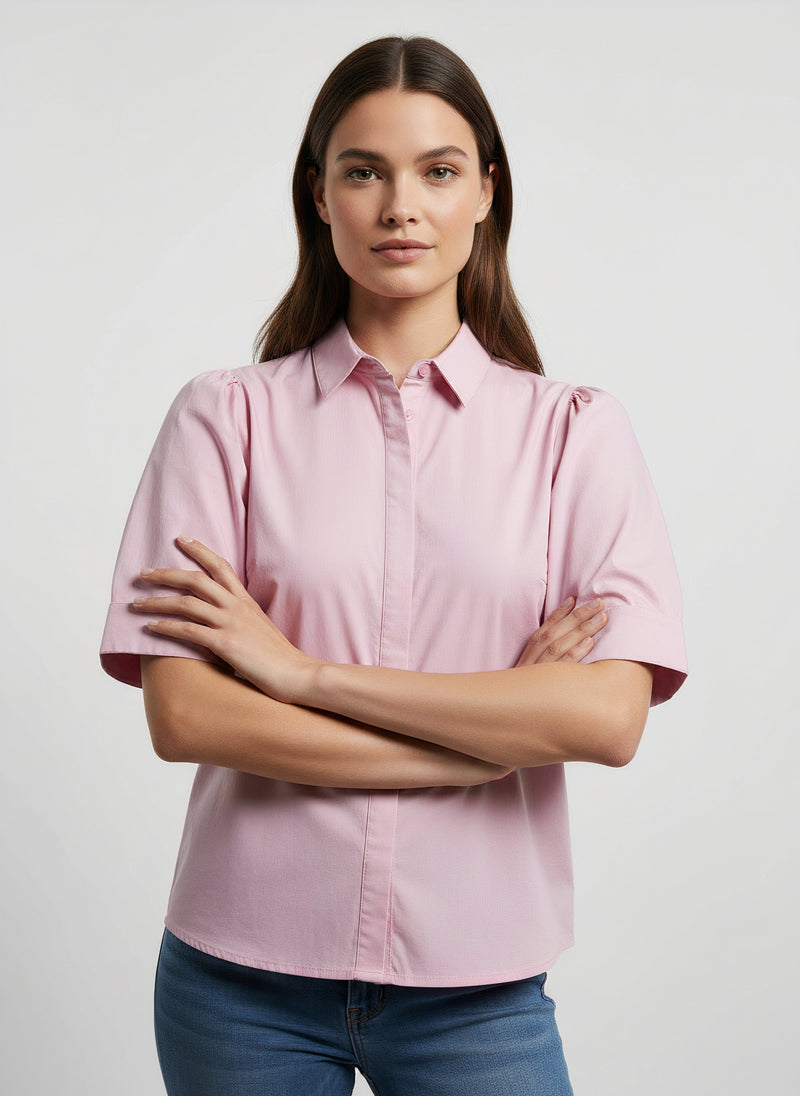 Chemise à manches courtes bouffantes rose