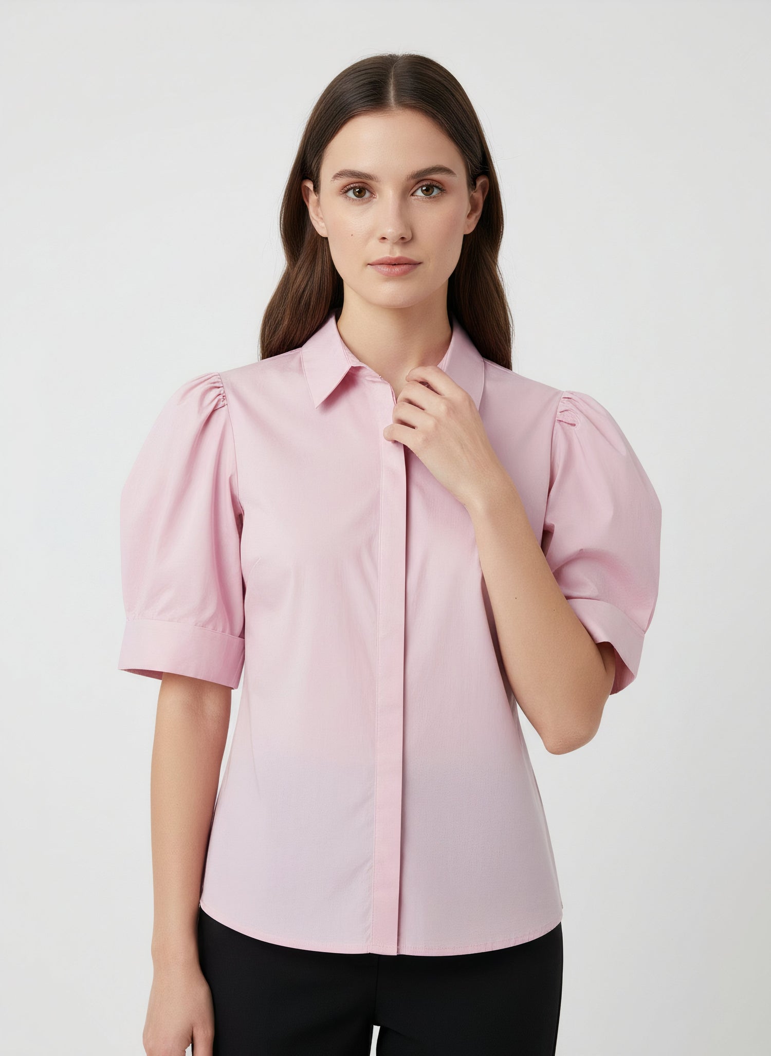 Chemise à manches courtes bouffantes rose