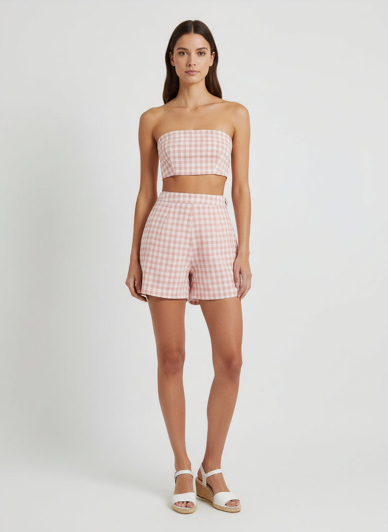 Bandeau Paige + Short Perry à carreaux blanc et rose