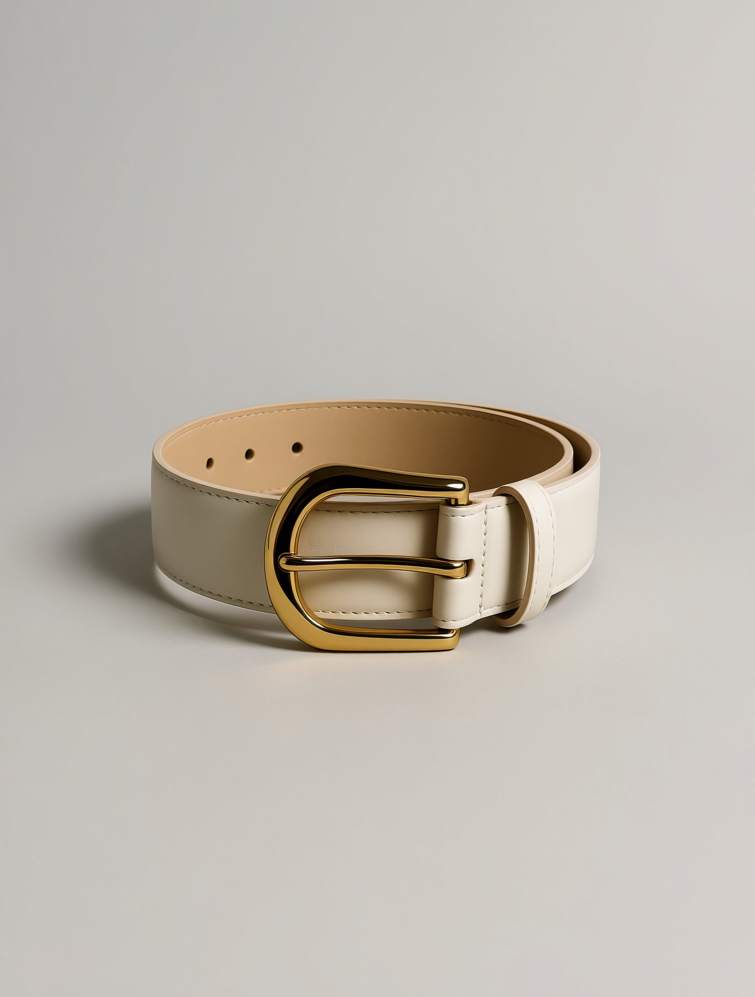 Ceinture Duke blanche en cuir à boucle dorée