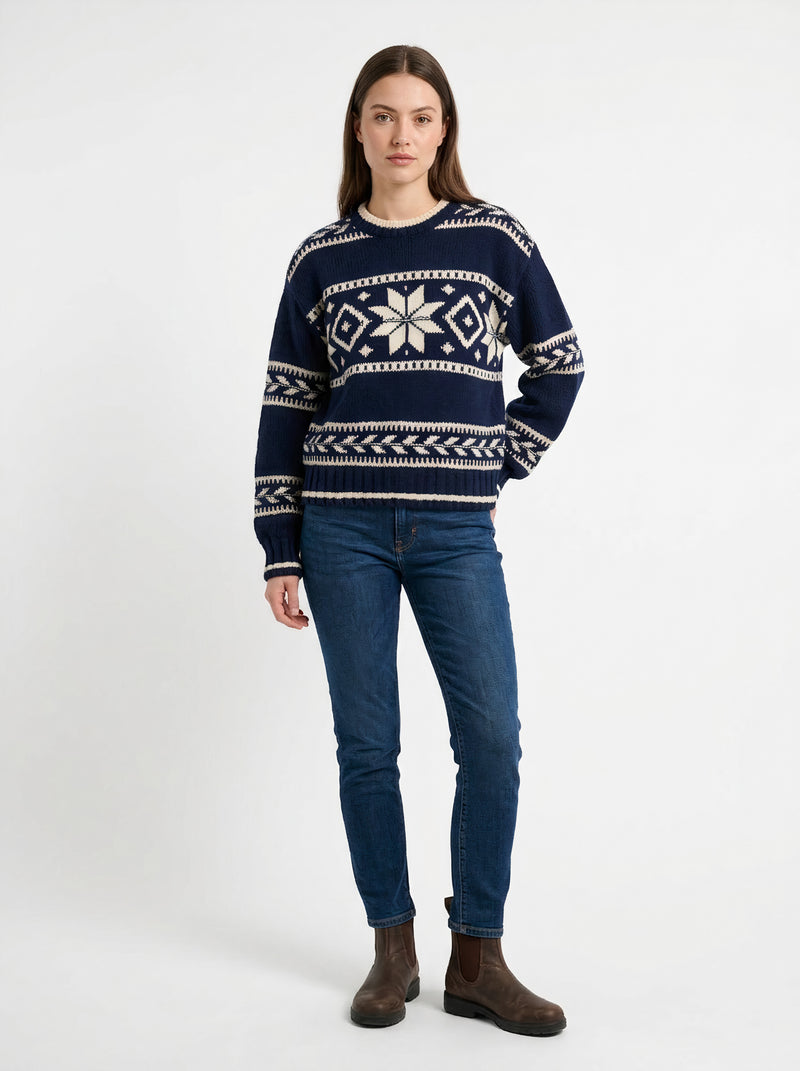 Pull Snowflake motif wool-blend bleu marine