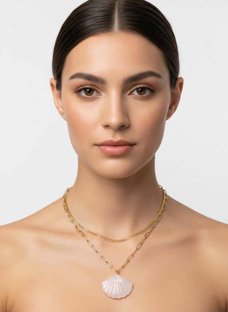 Collier pendentif coquillage superposé